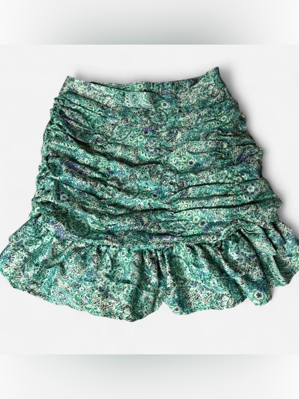 Green Floral Ruffle Mini Skirt